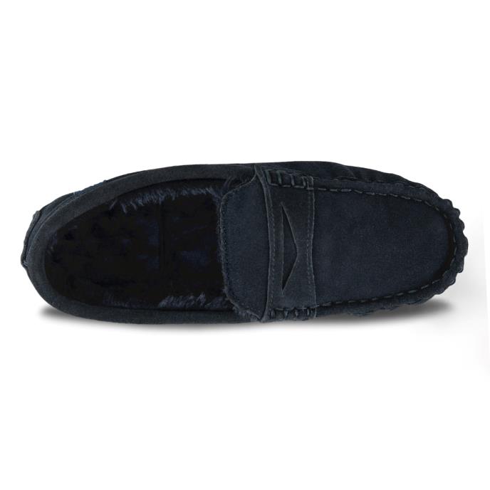 Isotoner® Mens Suede Moccasin With Water Repellency Navy Extra Image 4